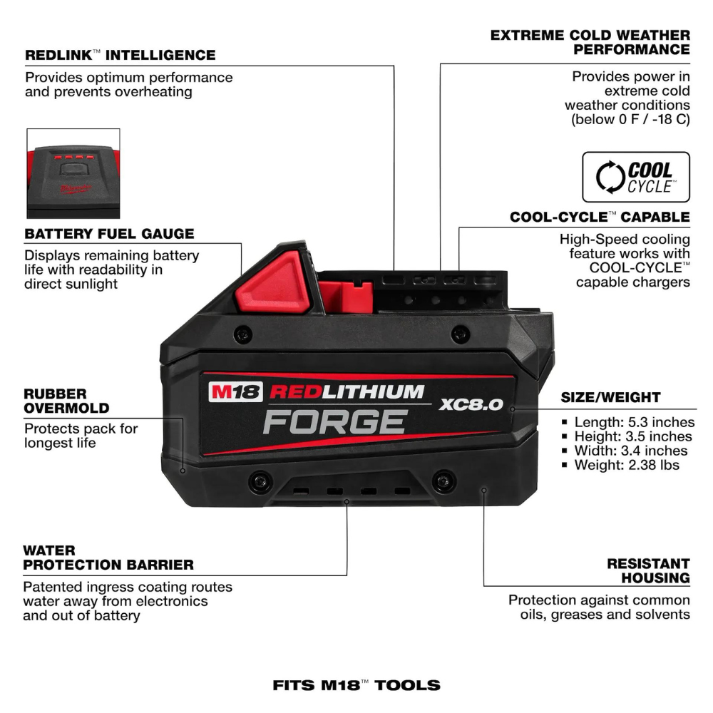 Milwaukee M18 REDLITHIUM FORGE XC8.0 Battery Pack from Columbia Safety